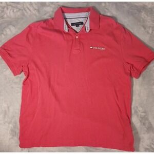 Tommy Hilfiger Polo Shirt Adult Med Hot Pink Cotton Short Sleeve Casual Fit Mens